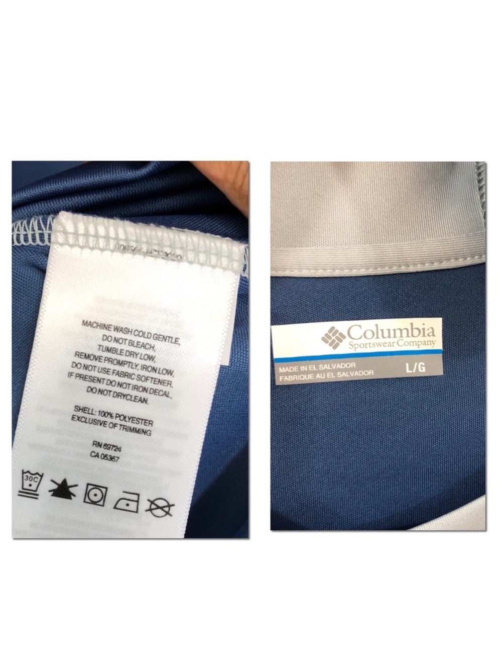 Columbia Two-Tone Hooded Raglan Long Sleeve Top in Navy and Light Gray - Picture 7 of 7